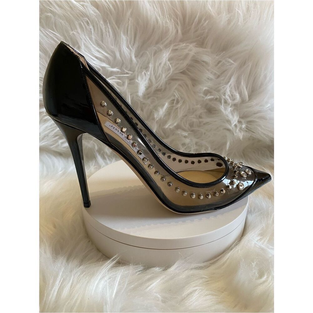🛍️ Jimmy Choo Authentic Black and Silver Studded Heels w Original Packaging - Picture 3 of 17